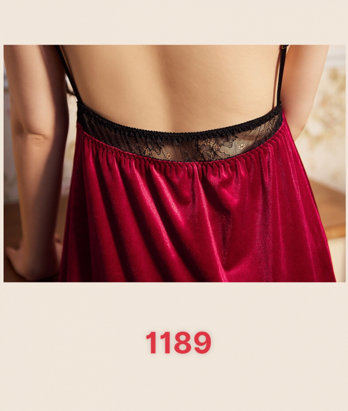 1189 Đầm ngủ nhung đan dây sexy