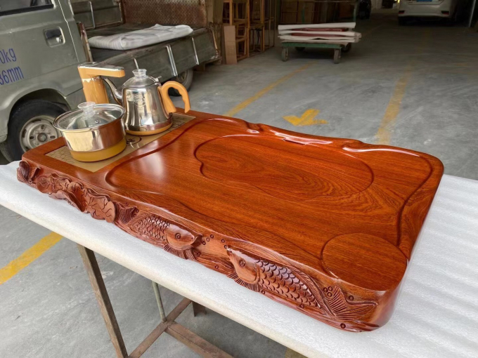 Bộ bàn trà điện đa năng cá chép phong thủy gỗ trắc cao cấp ( rosewood) 95x49x7cm 0085