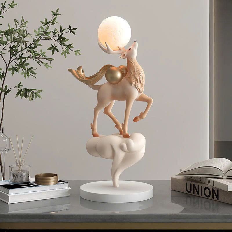 Đồ decor trang trí tượng hươu nâng trăng nghệ thuật cao cấp 001