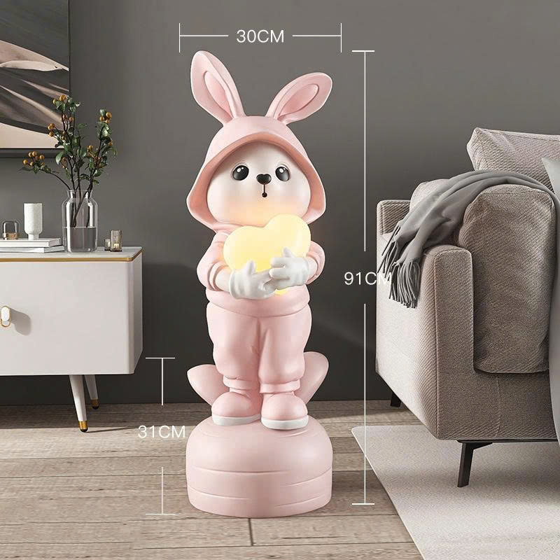 Tượng decor trang trí thỏ đội mũ cầm trái tim 022