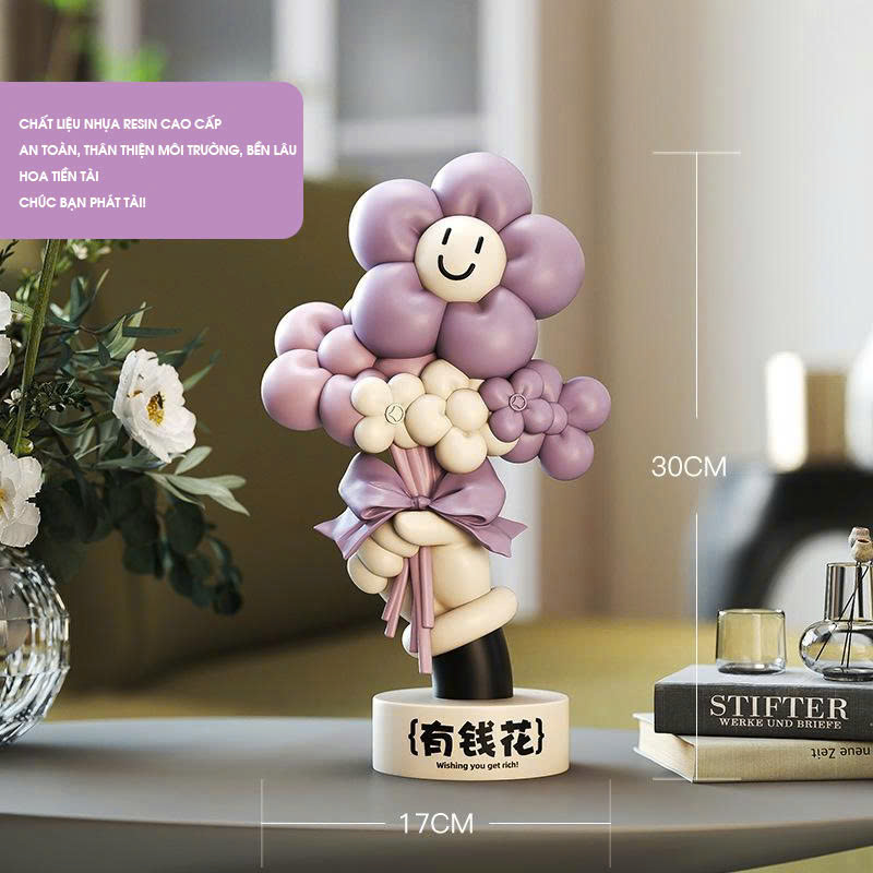 Đồ decor trang trí tượng bó hoa mặt cười dễ thương 006