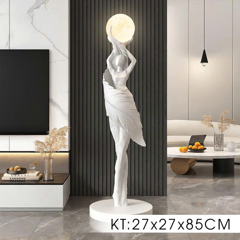 Tượng decor trang trí nữ thần nâng trăng sáng nghệ thuật cao cấp 007