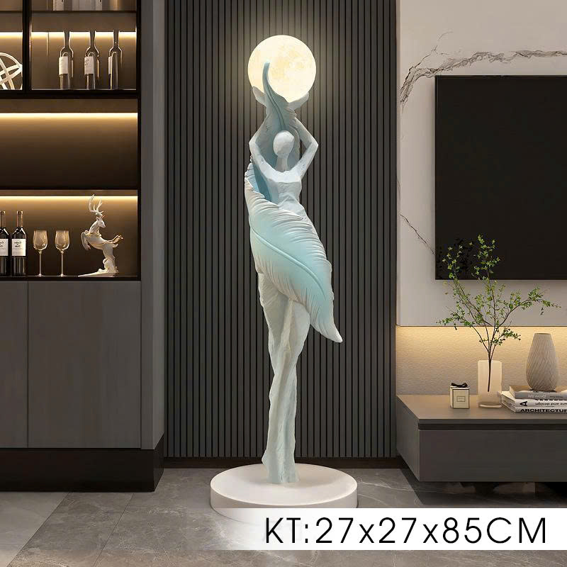Tượng decor trang trí nữ thần nâng trăng sáng nghệ thuật cao cấp 007