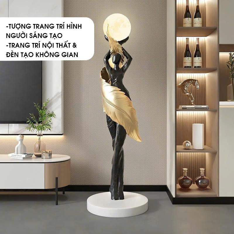 Tượng decor trang trí nữ thần nâng trăng sáng nghệ thuật cao cấp 007