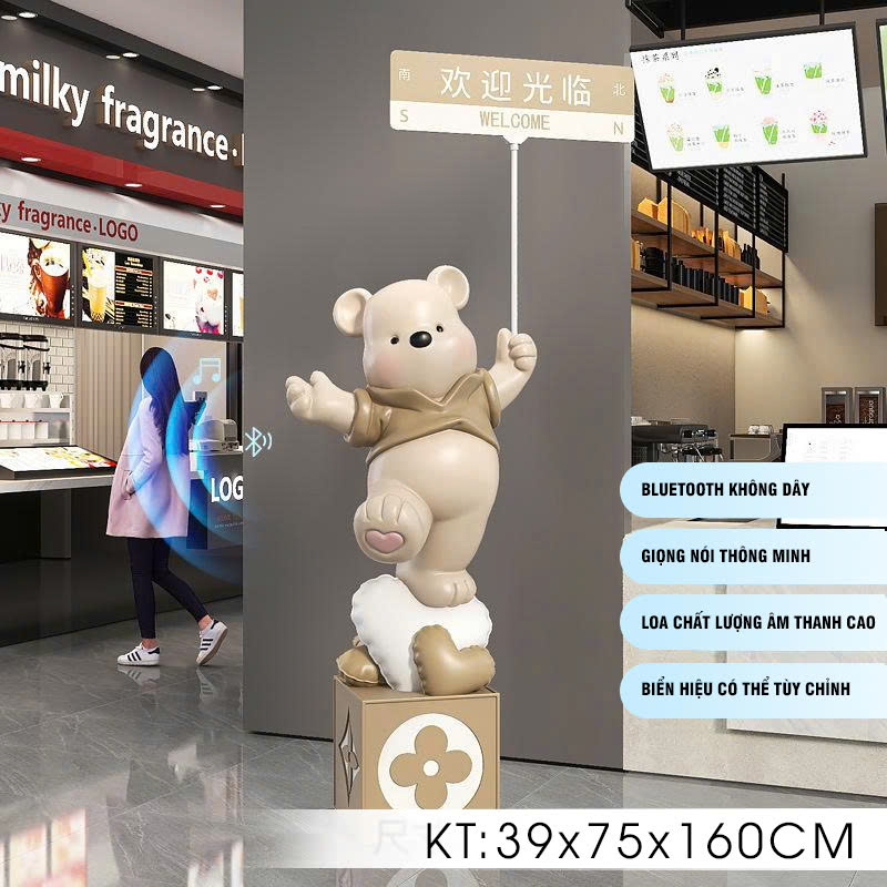 Gấu decor trang trí Chào Mừng trước cửa hàng quán 008