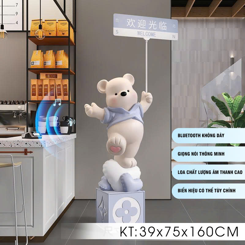 Gấu decor trang trí Chào Mừng trước cửa hàng quán 008