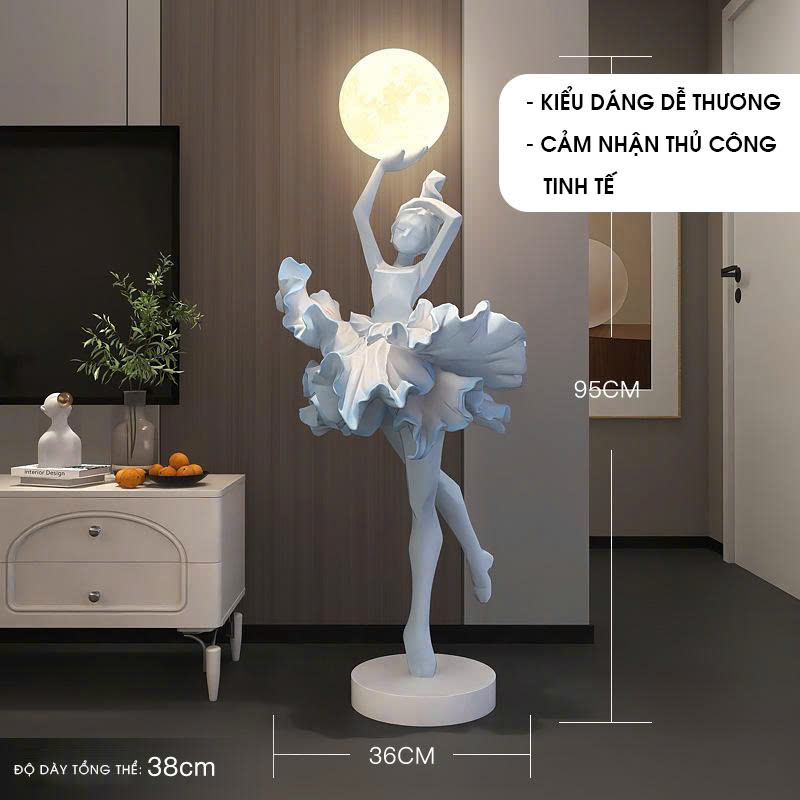 Tượng decor trang trí hình vũ công ballet với đèn trăng 011