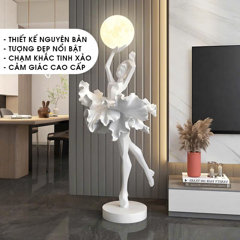 Tượng decor trang trí hình vũ công ballet với đèn trăng 011