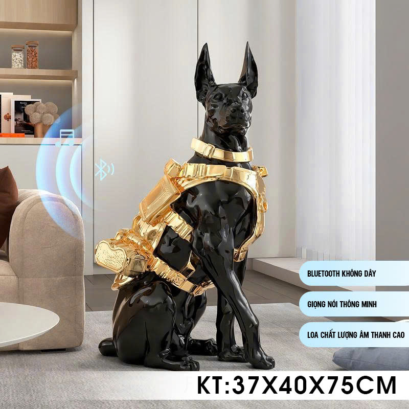 Tượng decor trang trí chó Doberman đeo giáp vàng cao cấp 012