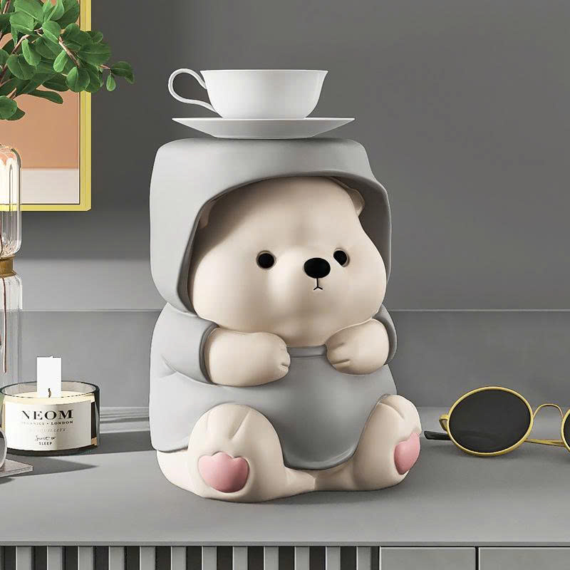 Tượng decor trang trí gấu đáng yêu kèm kệ để đồ mini 034