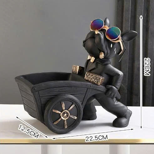 Tượng decor trang trí chó kéo xe đẩy kết hợp kệ đựng đồ 037