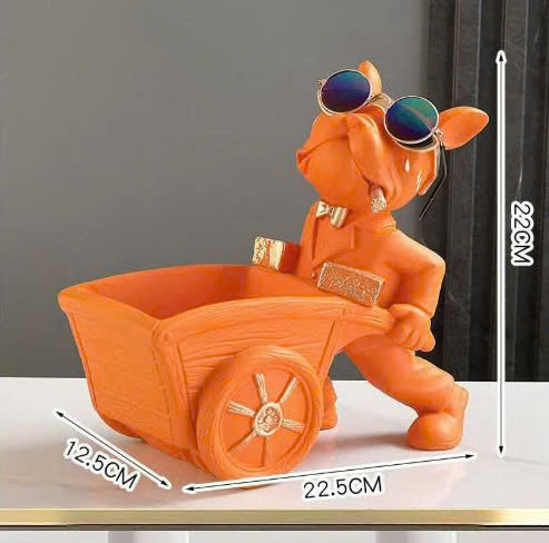 Tượng decor trang trí chó kéo xe đẩy kết hợp kệ đựng đồ 037