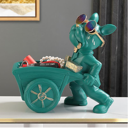 Tượng decor trang trí chó kéo xe đẩy kết hợp kệ đựng đồ 037