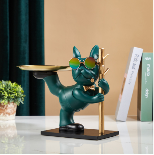 Tượng decor trang trí chó Bully cầm cột xiếc kệ đựng đồ mini phong cách Châu Âu 039