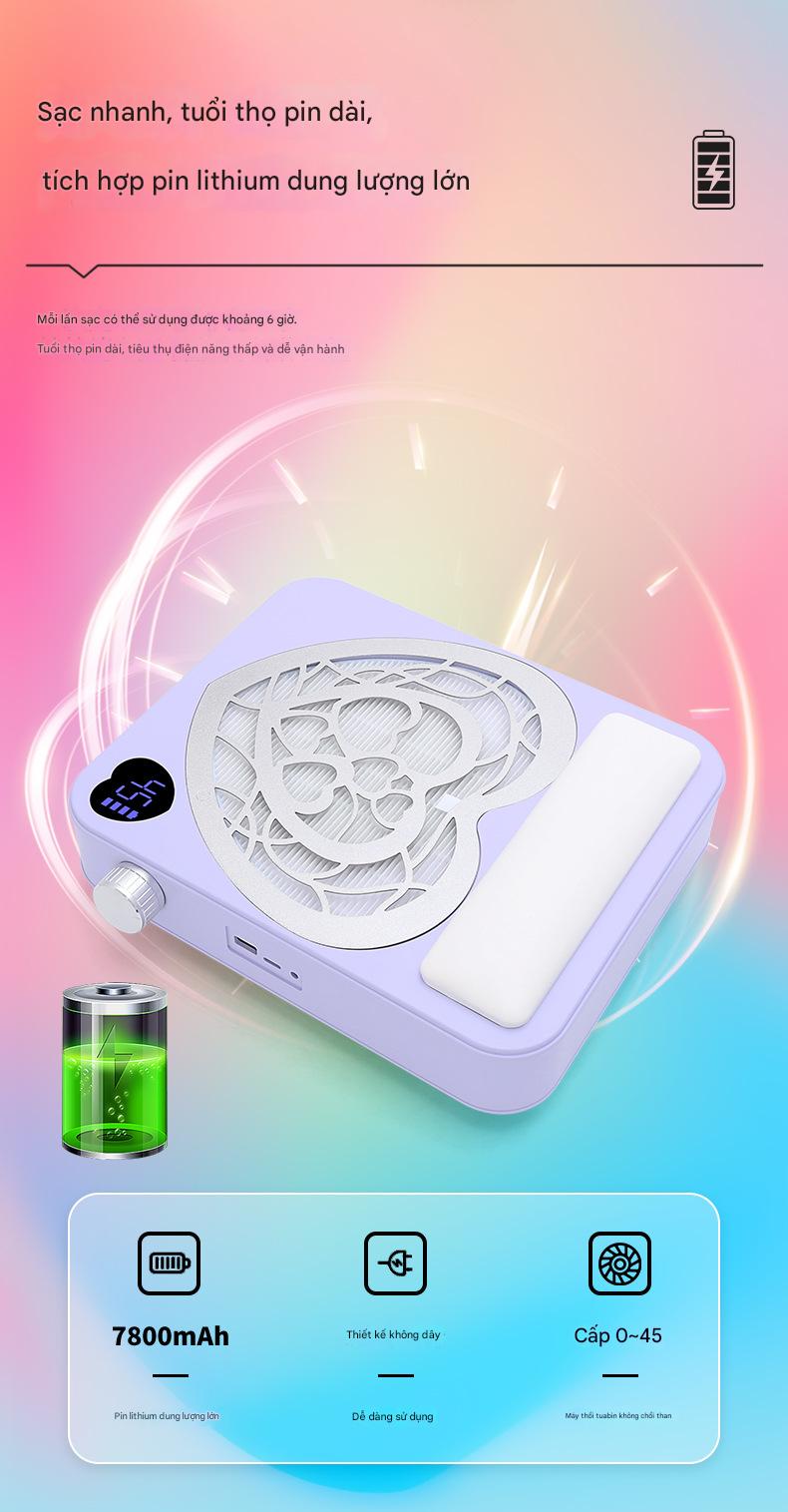 Máy hút bụi nail tích điện tím nhạt có màn hình hiển thị thông số 1264