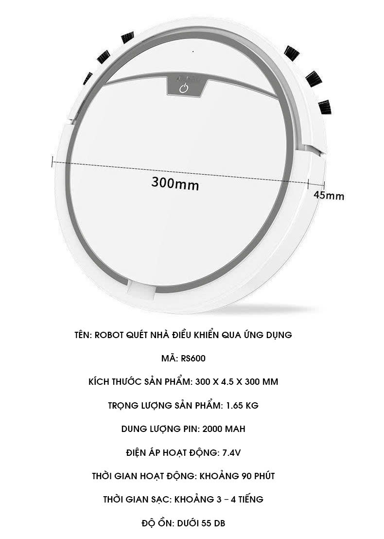 Robot hút bụi lau nhà điều khiển qua app khử khuẩn bằng tia UV RB020