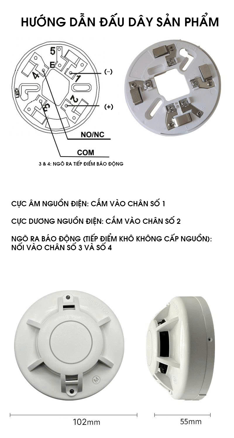 Thiết bị báo cháy cảm biến khói giám sát 360 độ TBBC009