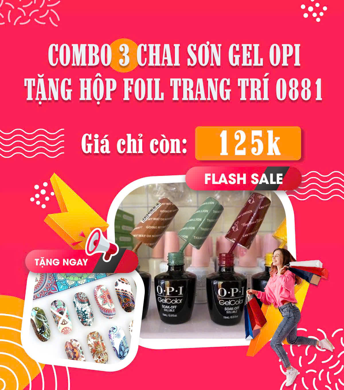 Combo 3 chai sơn gel OPI tặng hộp FOIL trang trí 0881