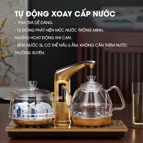 Bộ đôi ấm trà điện thông minh tự động thủy tinh cao cấp G9