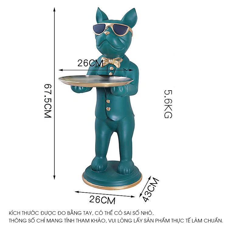 Tượng decor trang trí chó hầu bàn mặc vest kết hợp kệ đựng đồ phong cách Châu Âu 041
