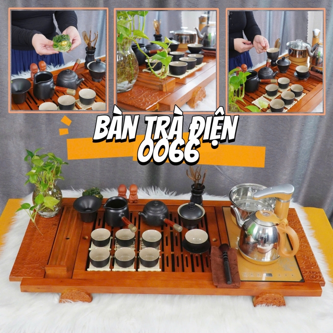 Bộ bàn trà điện thông minh tách tráng men cao cấp 92x44x7.5cm 0066