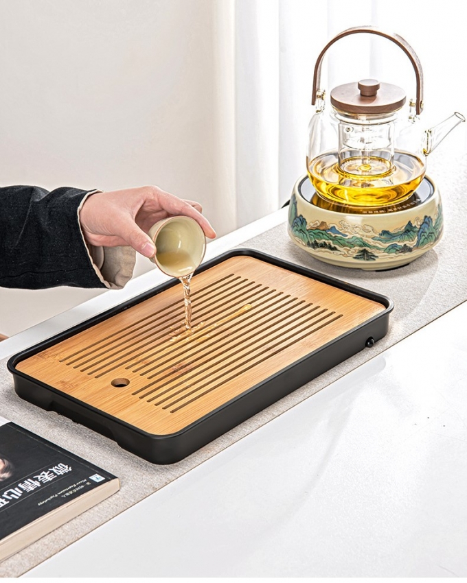 0127 - Bộ bàn trà bếp gốm điện họa tiết gốm sứ núi non hùng vĩ KT 36.8x23.8x3.5 cm