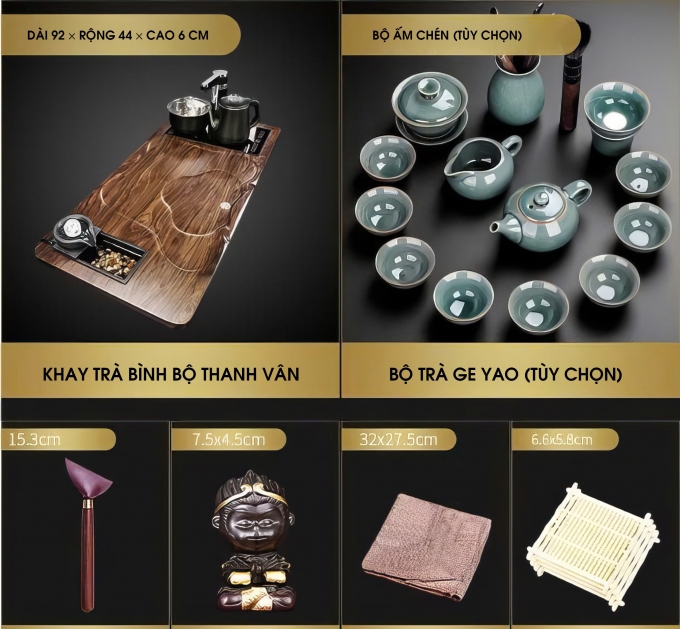 Bàn trà gỗ điện thông minh tích hợp ấm đun vân gỗ đẹp 0133