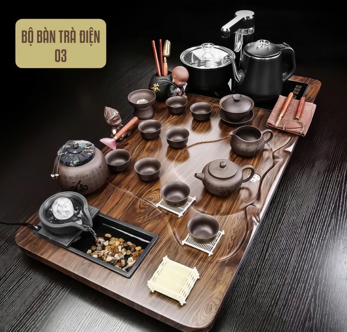 Bàn trà gỗ điện thông minh tích hợp ấm đun vân gỗ đẹp 0133