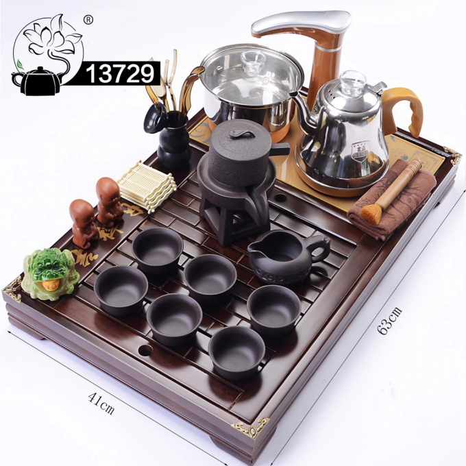 Bộ bàn trà trà gỗ điện thông minh kt 63x41cmx6 0073