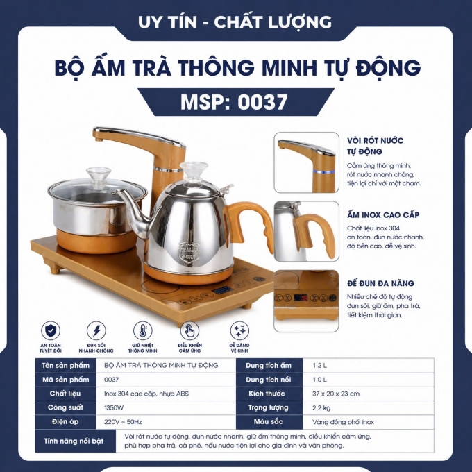 Bộ bếp trà vòi xoay tự động 0037