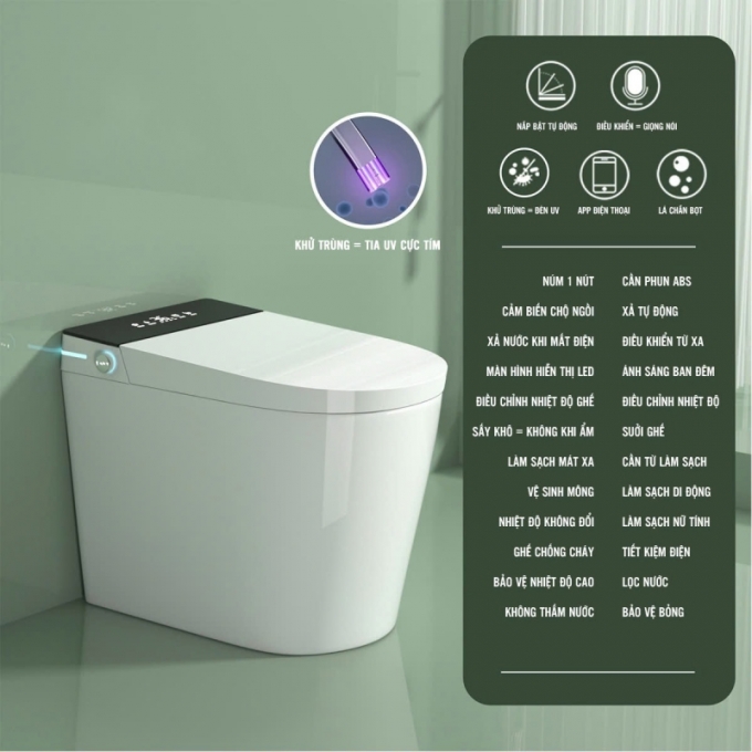 Bồn Cầu Nhà Vệ Sinh Thông Minh Chống Vi Khuẩn Khử Trùng Bằng Tia UV 002