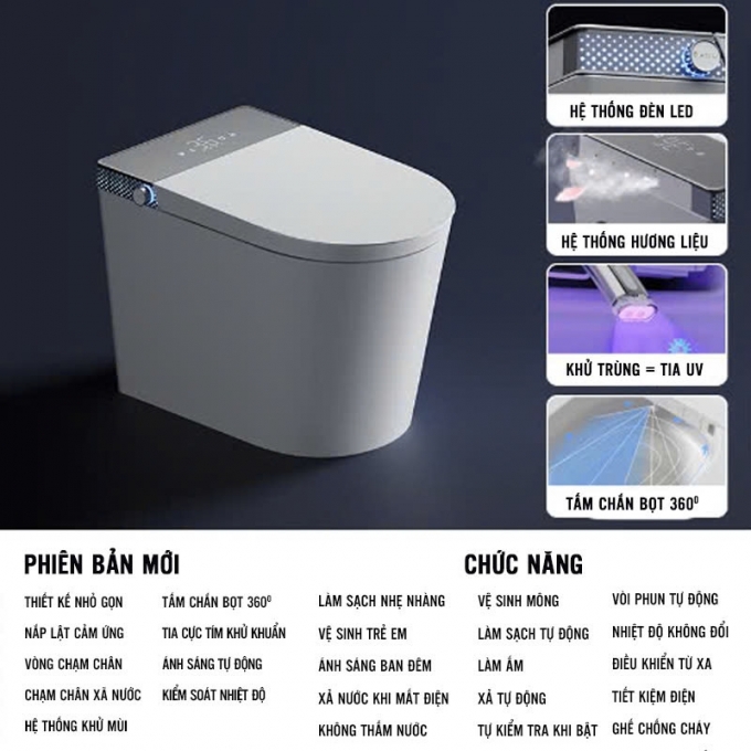 Bồn cầu thông minh cảm ứng tự động sạch nhanh 012