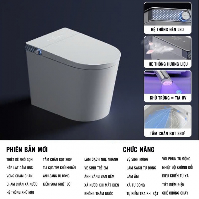 Bồn cầu thông minh cảm ứng tự động sạch nhanh 012