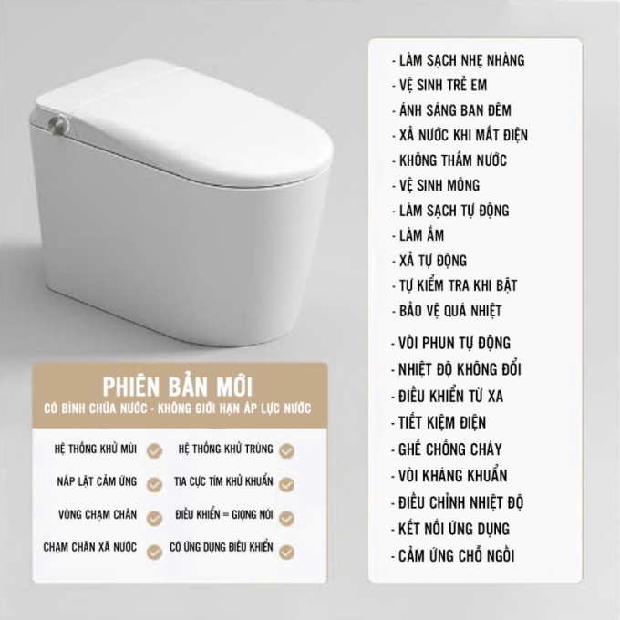Bồn cầu thông minh có bình chứa nước tự động khử trùng làm sạch 009