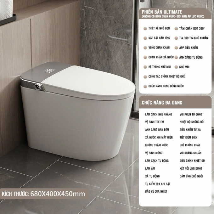 Bồn cầu thông minh có chế độ xả nước tự động cao cấp 005