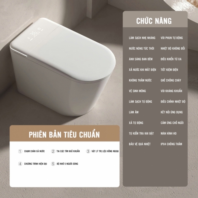 Bồn cầu thông minh tích hợp nhiều tính năng hiện đại 046