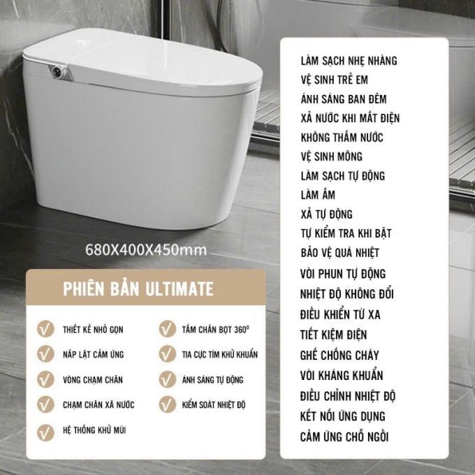Bồn cầu thông minh tự động làm sạch không áp lực nước khử trùng cảm ứng 008