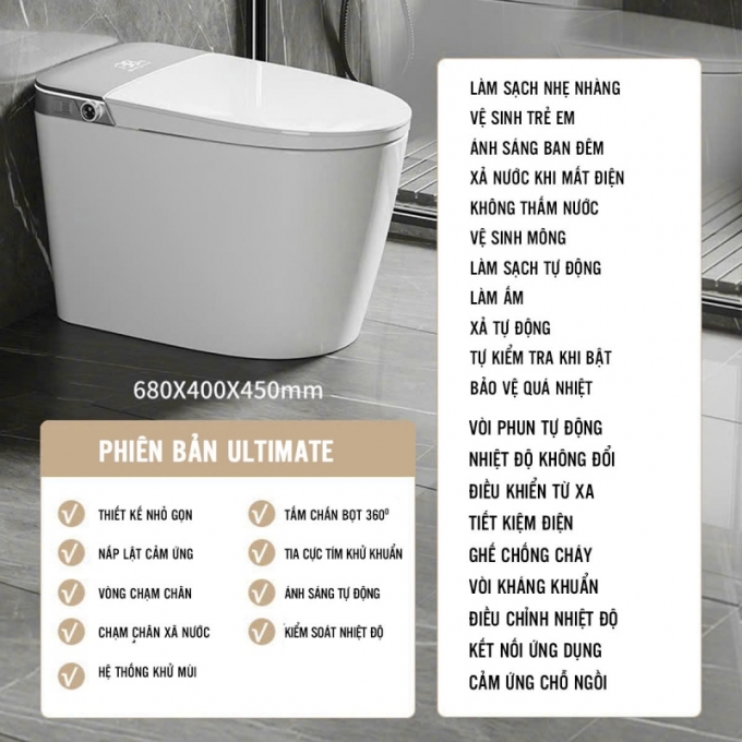 Bồn cầu thông minh tự động làm sạch không áp lực nước khử trùng cảm ứng 008