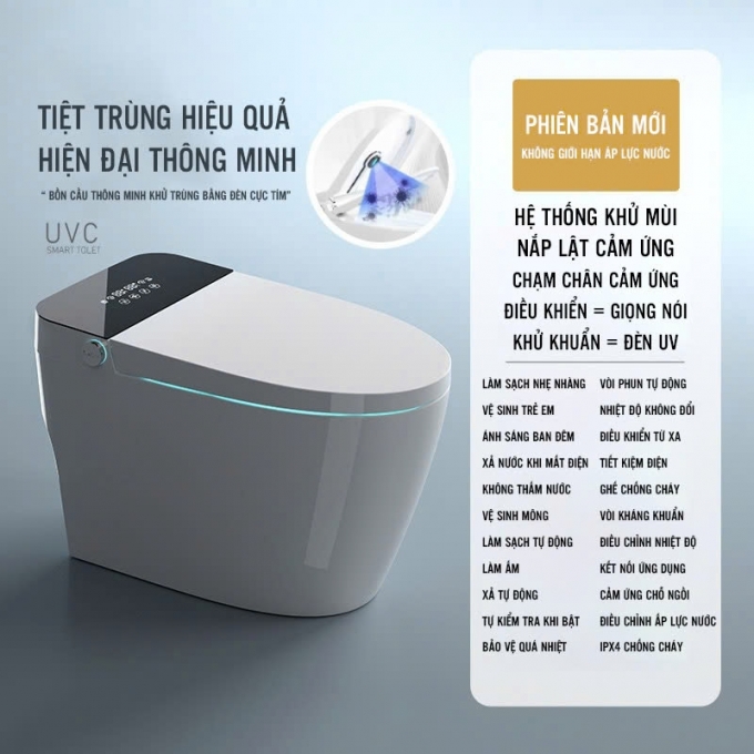 Bồn cầu thông minh tự động làm sạch khử trùng không áp lực nước 007