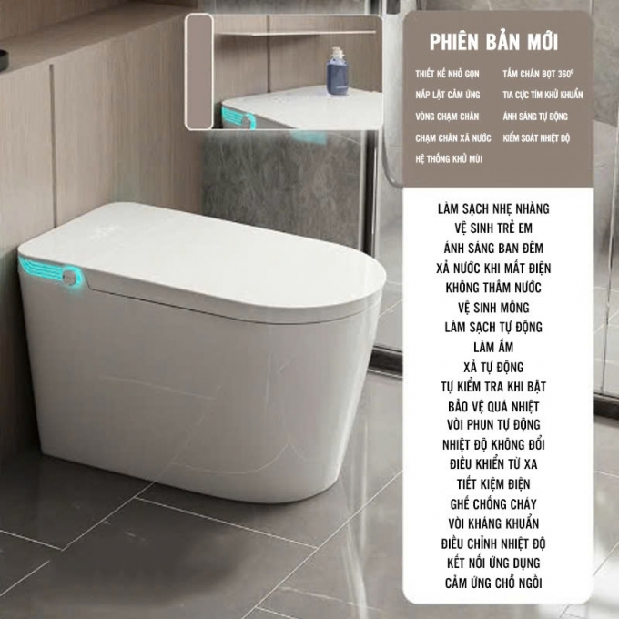 Bồn cầu thông minh tự động tích hợp tấm chắn bọt 360 độ 016