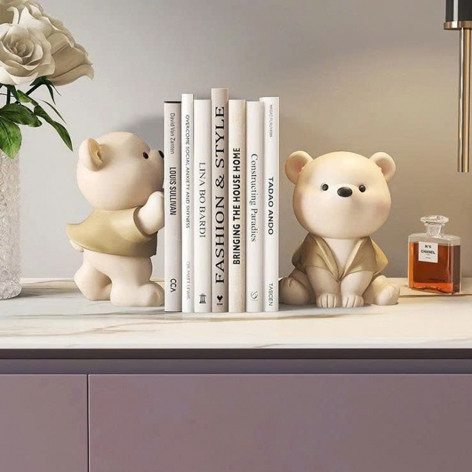 Cặp tượng decor trang trí gấu trắng mặc áo khoác đáng yêu 031