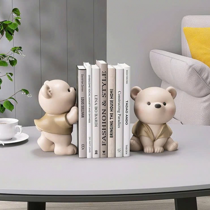 Cặp tượng decor trang trí gấu trắng mặc áo khoác đáng yêu 031