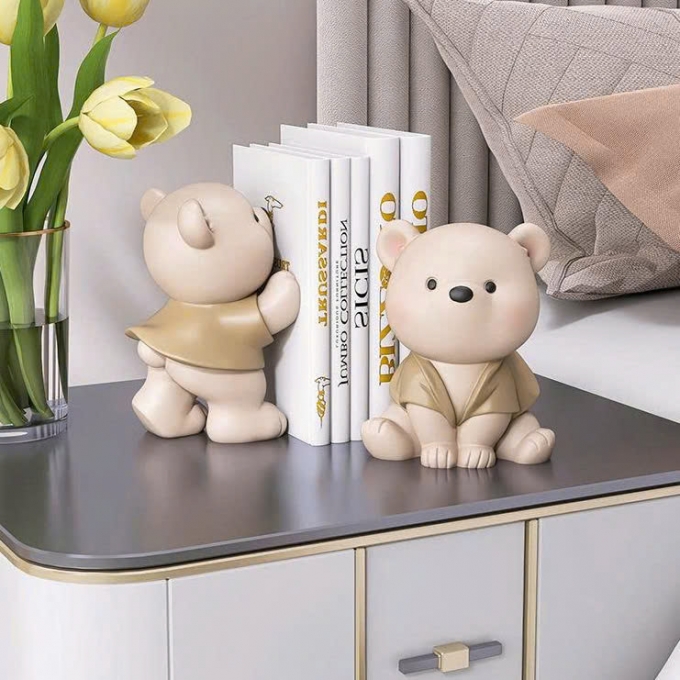 Cặp tượng decor trang trí gấu trắng mặc áo khoác đáng yêu 031