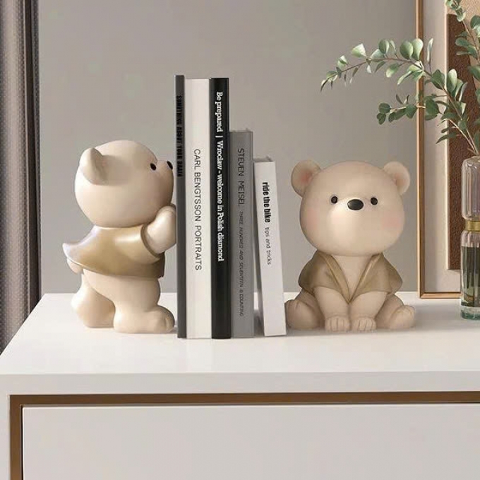Cặp tượng decor trang trí gấu trắng mặc áo khoác đáng yêu 031