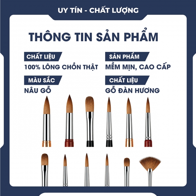 Cọ đắp bột lông chồn số 12 Kolinsky Germany chính hãng cán gỗ cao cấp 1191