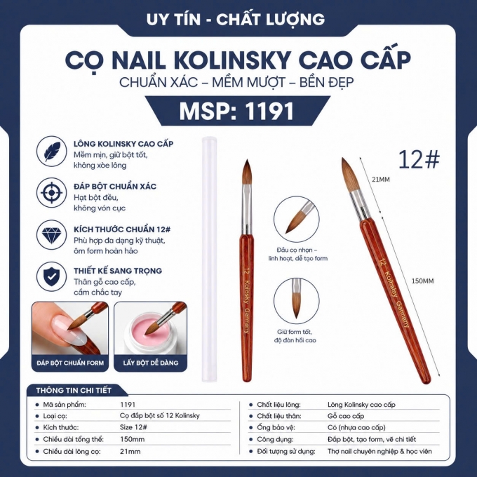 Cọ đắp bột lông chồn số 12 Kolinsky Germany chính hãng cán gỗ cao cấp 1191