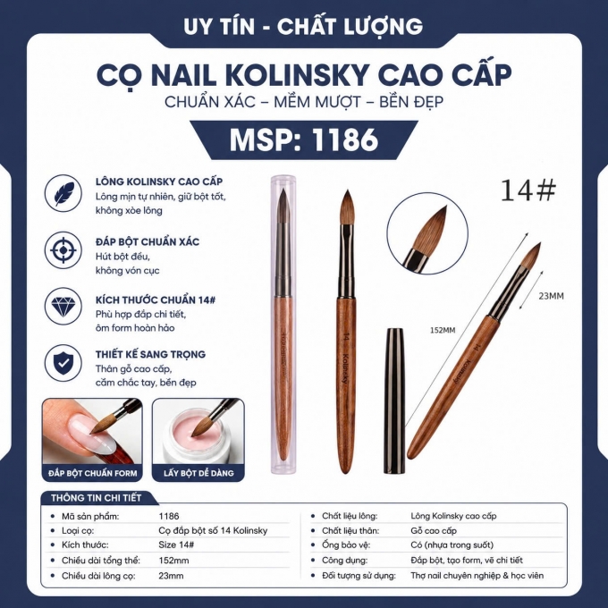 Cọ đắp bột lông chồn số 14 Kolinsky chính hãng cán gỗ cao cấp 1186