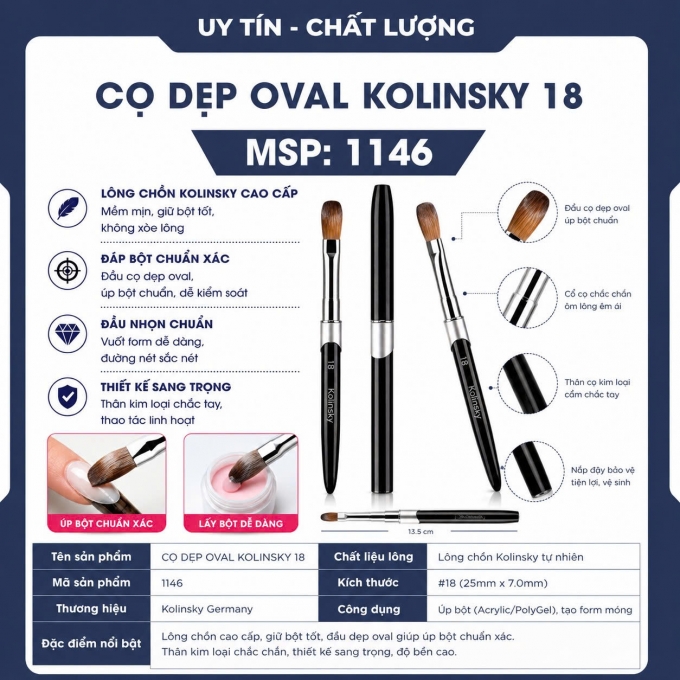 Cọ đắp bột lông chồn số 18 Kolinsky chính hãng cao cấp 1146