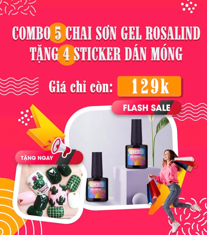 Combo 5 chai sơn gel Rosalind tặng 4 sticker dán móng