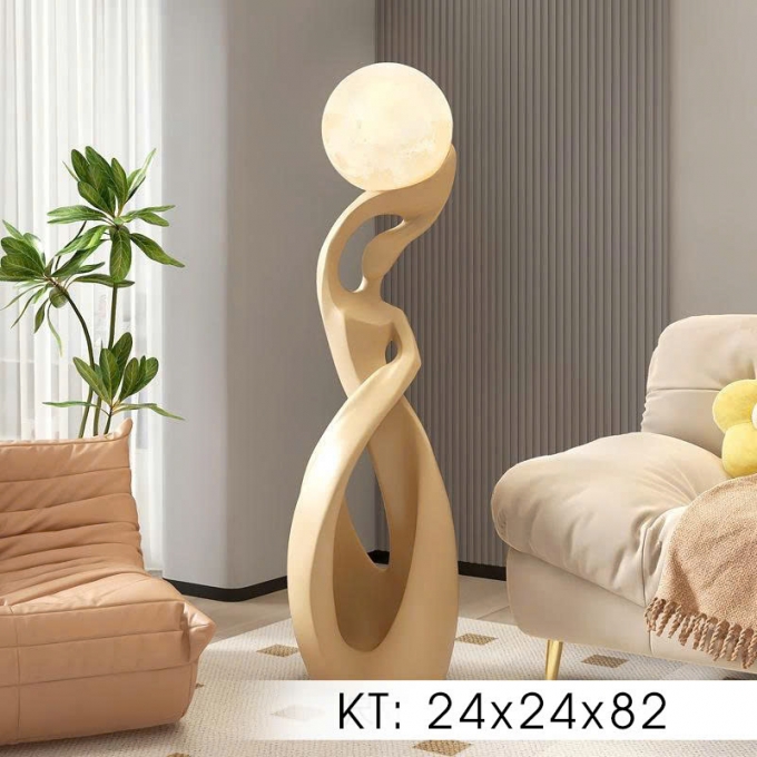 Đồ decor trang trí nội thất tượng kèm đèn quả cầu mặt trăng 002